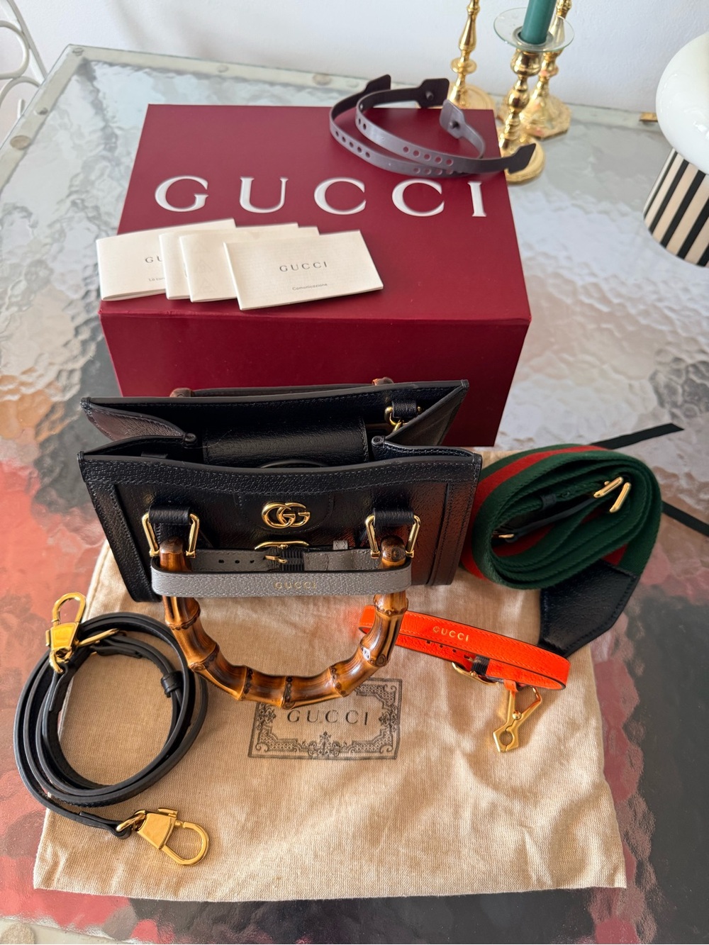 Gucci Diana black leather bamboo handle bag with pair of crossbody straps! New - Picture 7 of 10